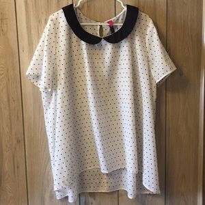 Black polka dot white top